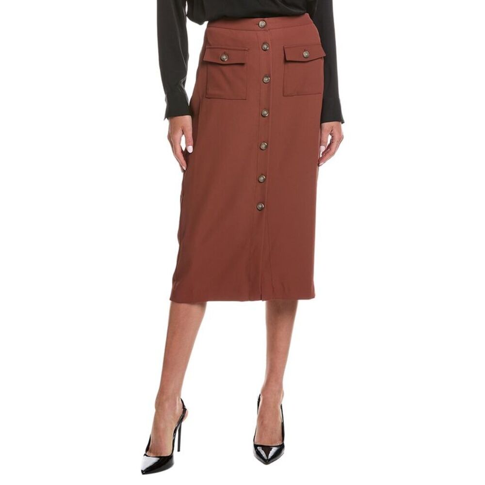 Laundry By Shelli Segal Womens Button Front Midi Skirt, Brown